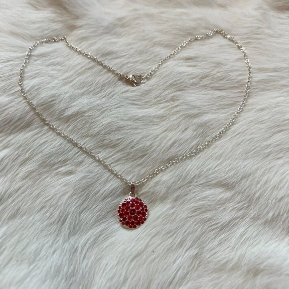 VINtage Avon NRT Pendant Necklace Red Rhinestone Round Silver Tone Metal 13302 - Picture 4 of 9